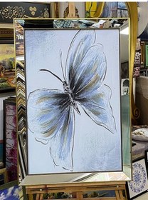 Resim Ayna Çerçeveli Beyaz Simli Kelebekli Kanvas Tablo 