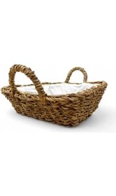 Resim El Yapımı Hasır Kulplu Çok Amaçlı Dekoratif Kare Sepet, Hasır Kulplu Ekmek Sepeti (25X25X8 Cm) 