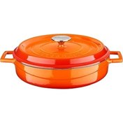 Resim Mu Art Ahşap Lava Döküm Çok Amaçlı Yayvan Tencere Döküm Demir Yekpare Kulplu Edition Serisi Çap(Ø)28cm. Turuncu 