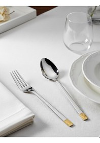 Resim Arsel Mozaik Gold 60 Parça Çelik Çatal Kaşık Takımı 304 Kalite 18/10 Bıçaksız Metalik 