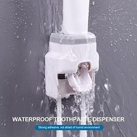 Resim 2 Diş Fırçası Tutucu Yuvaları ile Otomatik Diş Macunu Dağıtıcı Set Eller Serbest Aile Banyo Lavabo için Duvara Monte Diş Macunu Sıkacağı Dağıtıcı 
