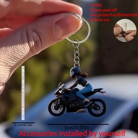 Resim 2D Düz Motosiklet Sürücü Anahtarlık & Araba Aynası Süsü - Siyah Ceket & Kask Tasarımı, 5.08cm Koruyucu Filmleme Anahtarlık Çantası/Çantalara, Erkekler için Dayanıklı Akrilik Motosiklet Aksesuarları, Babalar Günü Hediyeleri, Motosiklet Hediyeleri, Dekoratif Anahtar Tutucu, Dinamik Tasarım, Detaylı Tasarım, Canlı Renkler, 2D Düz 