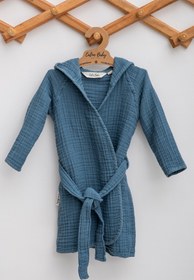 Resim 4 Kat Müslin Çocuk Bornozu Navy - 1-2 Yaş 