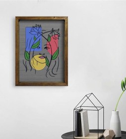 Resim Bk Home Woman Line Tasarımlı Doğal Masif Ahşap Çerçeveli Tablo 45 (551090065) 