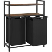 Resim Metra Shop Çamaşır Sepeti, Çamaşır Kutusu, 2 Bölme, 2 Raf, Metal Çerçeve, 2 x 46 Litre, 73 x 33 x 91 Cm, Vintage Kahverengi-Siyah BLH211B01 