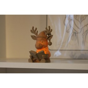 Resim Atsutech Kitap Okuyan Geyik Figürlü Gece Lambası | Okuma Lambası & Yılbaşı Dekorasyonu 