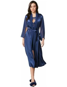 Resim Pierre Cardin Saten Dantelli Gecelik ve Sabahlık Takımı 4375 Lacivert 
