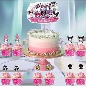 Resim Kuromi Cake Topper Set Pasta Seti 20 Kürdan 25 Kek Kalıbı 1 Pasta Üstü Büyük Doğum Günü Pasta Süsü +3 