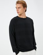 Resim Triko Kazak Bisiklet Yaka Dokulu Slim Fit Reglan Kollu 