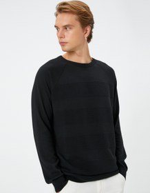 Resim Triko Kazak Bisiklet Yaka Dokulu Slim Fit Reglan Kollu 