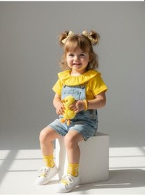 Resim Zekids Kız Bebek Pamuklu Yakası Fırfırlı Basic T-shirt-7460 Sarı 
