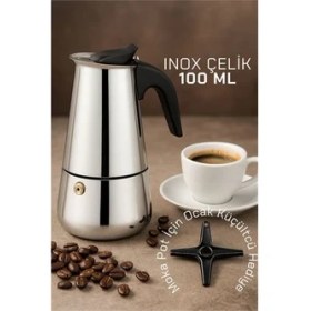 Resim Fantastik Store Hsnet Inox Moka Pot - Paslanmaz Çelik Profesyonel Moka Pot - 100 ml 