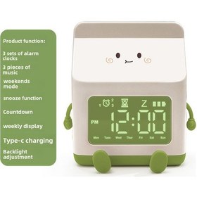 Resim Reedark Öğrenci İçin Mini Sayım Geri Alarm Saati - Yeşil Süt Kutusu Desenli Çocuk Odası Elektronik Masa Saati Beyaz 
