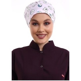 Resim Lila Diş Tesettür Desenli Cerrahi Bone - Tesettür Doktor Hemşire-Standart-4104 Lila Diş 