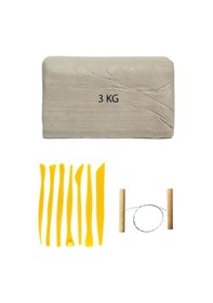 Resim Beyaz Seramik Hamuru 3 Kg Plastik Ebeşuar Seti Kil Seti Seramik Çamuru Çamur Kesme Teli Seramik Kili 