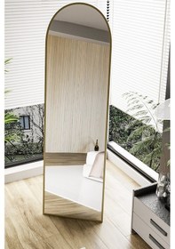 Resim Evdemo Pamir Gold Metal Çerçeveli Ayaklı Oval Boy Aynası 180x50 Cm Gold 