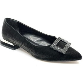 Resim Feles Kare Taş Toka Detaylı Kadın Klasik Ayakkabı Siyah 