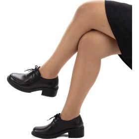 Resim TwoEgoist Kadın Deri Topuklu Günlük Rahat Bağcıklı Oxford Ayakkabı 