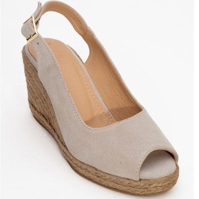 Resim Luvishoes Luvi Shoes Ryan Bej Süet Hakiki Deri Kadın Dolgu Topuk Sandalet Süet Bej 