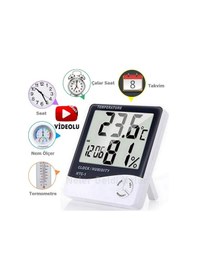 Resim Dijital Termometre Sıcaklık ve Nem Ölçer Masa Saati Alarm Higrome 