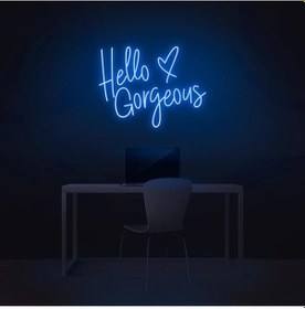Resim Hello Gorgeous Yazılı Ve Şekilli Neon Tabela Mavi 