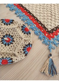 Resim Ressam Bereli Fular Eldiven Takımı , El Yapımı Bere Şal Set Bej 