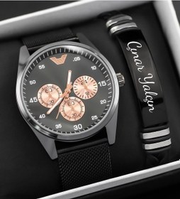 Resim Kişiye Özel Bileklik & Spectrum Hasır Kordon Siyah Erkek Kol Saat 