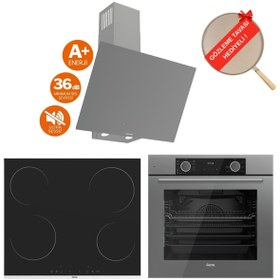 Resim Ferre FryArt Milovia Vitroseramik Elektrikli Gri Ankastre Set ( D079-SA Sessiz + MS261 + XE63CPR) 