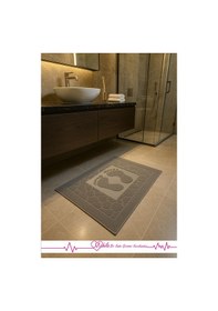 Resim %100 Pamuklu Ayak Havlusu 50x70cm , Lavabo & Duşakabin Önü Ayak İzli Havlu, Ayak Paspası Antrasit 