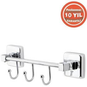 Resim Çelik Banyo Paslanmaz Pirinç Kumru Kancalı 3'lü Banyo Askısı Set Askılık Krom 