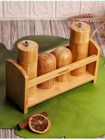 Resim Bambum 5 Parça Standlı Tuzluk Biberlik Öğütücülü Baharatlık Seti 