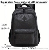 Resim Honeybeeshop Şık Erkek Siyah Çiçek Desenli Büyük Kapasiteli Oxford Sırt Çantası Usb Şarj Hırsızlık Karşıtı Siyah 