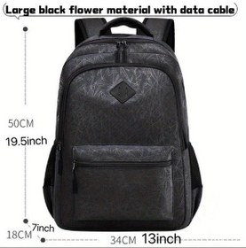Resim Honeybeeshop Şık Erkek Siyah Çiçek Desenli Büyük Kapasiteli Oxford Sırt Çantası Usb Şarj Hırsızlık Karşıtı Siyah 