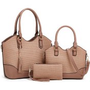 Resim 3'ü 1 Arada Anne Ve Çocuk Çanta Seti, Bayan Omuz Çantası Açık Pembe 