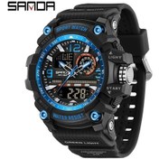 Resim Gaojunshop01 Siyah Mavi Sanda Erkekler İçin Lüks Spor Saati Büyük Kadranlı Kronograf Ve Alarm Diğer 