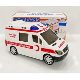 Resim 3D Işıklı Sesli Sirenli Pilli Oyuncak Ambulans Araba 