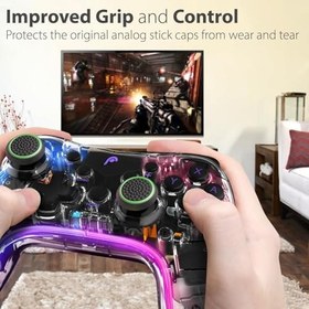Resim Analog çubuk, Joystick, Thumbstick başlıkları, koruyucu kapak, kulplar, silikon kapaklar, PS5 | PS4 | PS3 | Gamepad - Siyah/Yeşil - 4 adet 