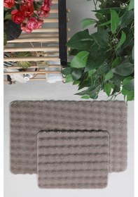 Resim Modern Bubble Yıkanabilir Kaymaz Peluş Banyo Paspası Halısı 2'li Klozet Takımı 50x80-50x40cm Vizon 