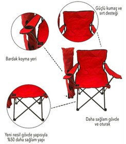 Resim Eksiksepeti 2 Adet Katlanır Kamp Sandalyesi Taşıma Çantalı Bardaklıklı Kırmızı 