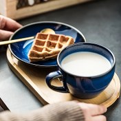 Resim 1 set, 11.8 oz Mavi Seramik Espresso Fincanları ve Tabaklar - Kabartmalı Tasarım | Kahve, Latte, Macchiato için | Waffle Tabağı Dahil | Mutfak & Yemek Kullanımı İçin İdeal, Kahve Kupası 