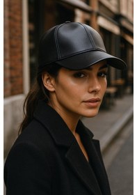 Resim Yake Store Klasik Kahverengi Renkli Düz Siperlikli Deri Baseball Şapka - Sade Şık Tasarım Spk1104 - Siyah Siyah 