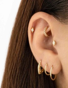 Resim Cherry By Özkonak Tek Taşlı Kruvasan Tragus Piercing Sarı 
