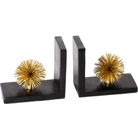 Resim Siyah Mermer Pirinç Kestane Detaylı Kitap Tutucu 