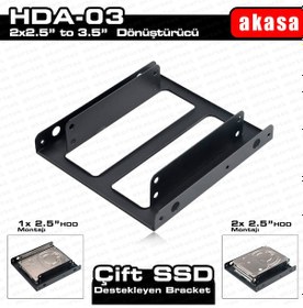 Resim Akasa 2 x 2.5" Hdd/Ssd Çift Yuvalı 3.5" Dönüştürücü - Kutusuz 