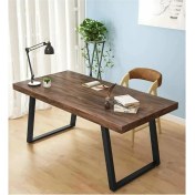 Resim Enjoy Life Ahşap Masif Ağaç Doğal Çalışma Masası Demir Iskelet Ofis Masası 