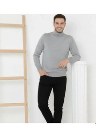 Resim Defymoda Erkek Yarım Boğaz Triko Kazak Yumuşak Dokulu Pamuklu Ince Dokuma, Uzun Kollu Rahat Regular Kalıp - G Gri 