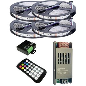 Resim 20 Metre 12v 60 Ledli Rgb Dış Mekan Silikonlu Şerit Led 20a Slim Trafo 36 A 28 Tuş Rf Led Kontrol Ün 