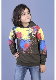Resim Toontoy Kids Toontoy Erkek Çocuk Kapüşonlu Renkli Püskürtme Baskılı Sweatshirt Haki 