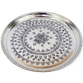 Resim Zımba İşlemeli Bakır Tepsi 23 Cm Gri - Siyah 