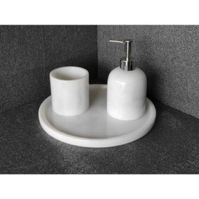 Resim Polen Stone Beyaz Mermer 3'lü Banyo Seti 